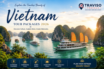 Vietnam Tour Packages 2026 featuring Ha Long Bay cruise, Hanoi city attractions, Da Nang beaches, and cultural experiences by Traviso Travels