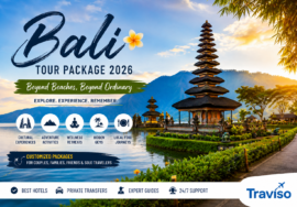 Bali Tour Package 2026 Scenic temple views, tropical landscapes, cultural experiences, adventure activities, and customized holidays by Traviso Travels.