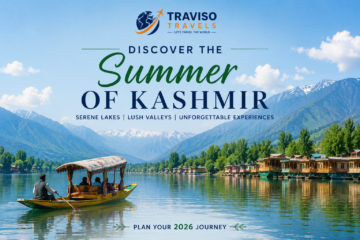 Snow-covered Kashmir landscape featuring Gulmarg, Srinagar Dal Lake, Pahalgam, and Sonmarg during winter 2026.