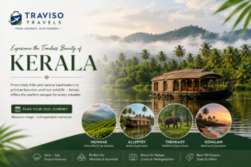 Kerala Tourism 2026 featuring Alleppey houseboat and scenic backwaters by Traviso Travels